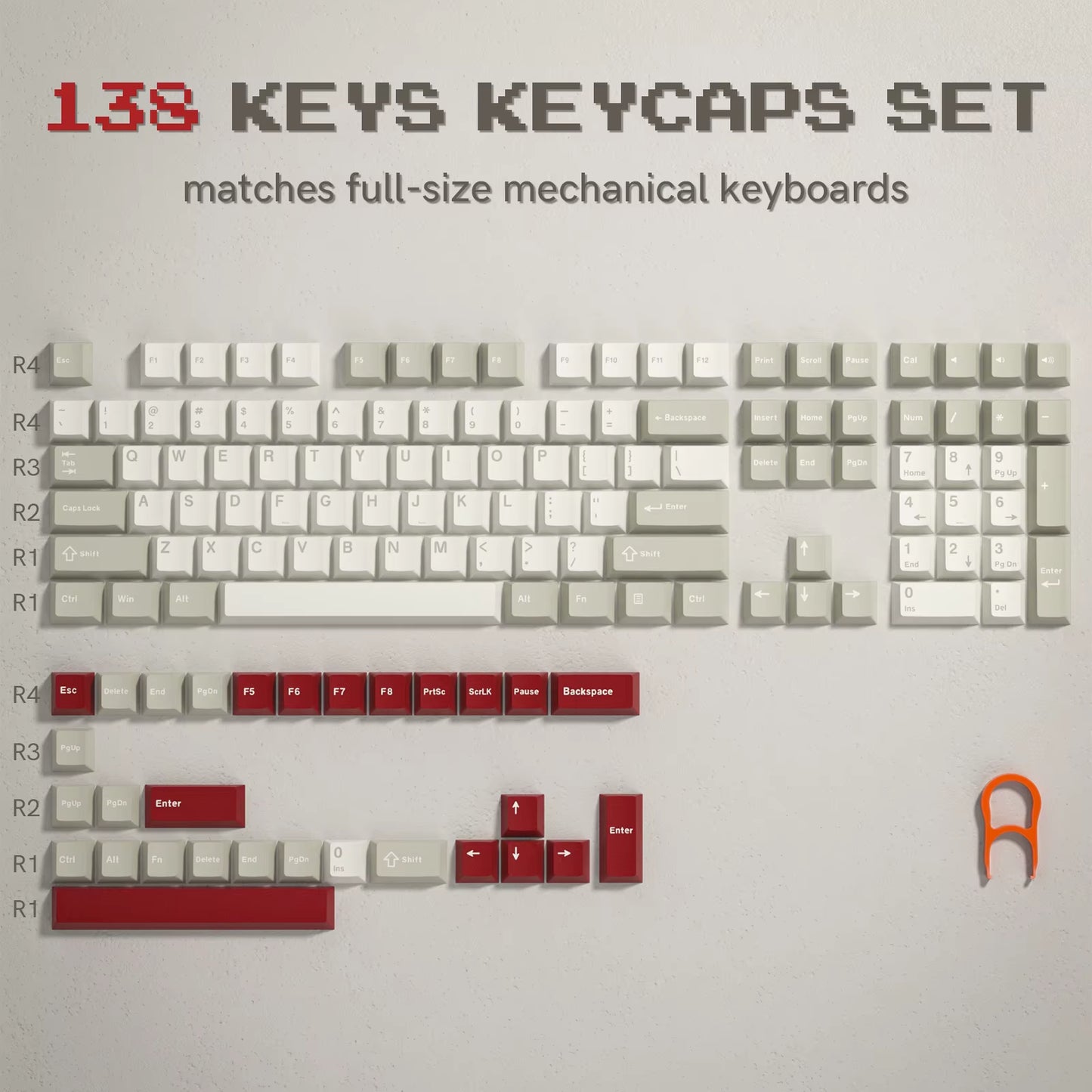 138 Keys Retro Brown Gray PBT Keycap Double Shot Cherry Profile Key Caps for Cherry MX Switches Mechanical Gamer Keyboard