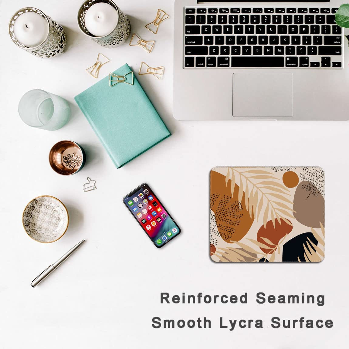 Mouse Pad with Stitched Edge, Premium-Textured Mouse Mat, Non-Slip Rubber Base Mousepad for Laptop, Computer & PC,9.5×7.9 Inches,Brown