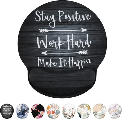 Ergonomic Mouse Pad with Gel Wrist Rest Support, Non-Slip Rubber Base Wrist Rest Pad for Home, Office Easy Typing & Pain Relief, Black Wood Grain