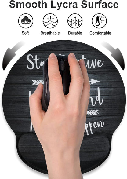 Ergonomic Mouse Pad with Gel Wrist Rest Support, Non-Slip Rubber Base Wrist Rest Pad for Home, Office Easy Typing & Pain Relief, Black Wood Grain