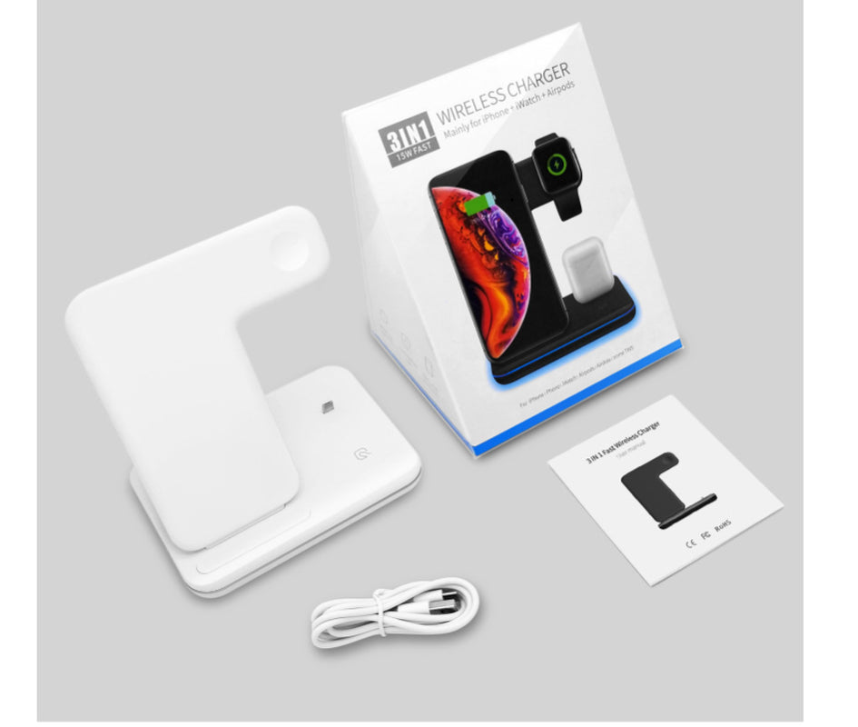 Compatible Mobile Phone Watch Earphone Wireless Charger 3 in 1 Wireless Charger Stand