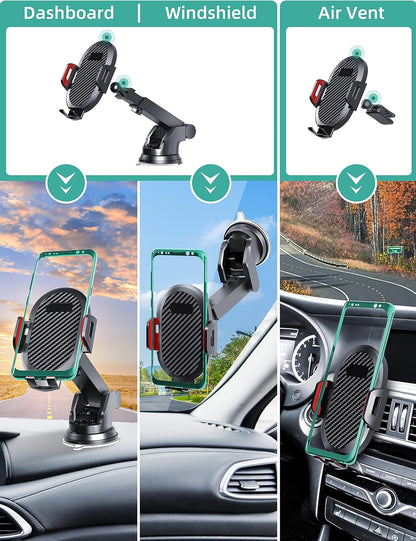 Phone Mount for Car,Car Phone Holder Mount,Phone Holder for Car, Cell Phone Holder for Car for Dashboard Windshield Air Vent,Compatible with Iphone, Samsung and Other Smartphone-Red