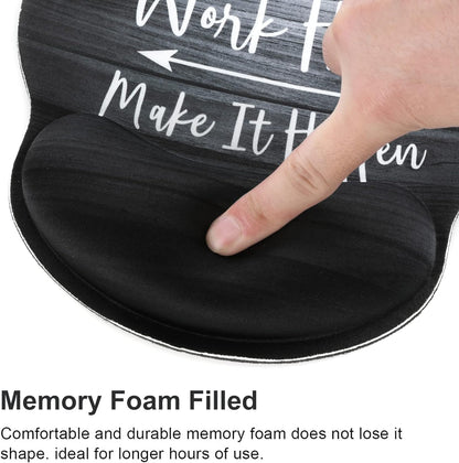 Ergonomic Mouse Pad with Gel Wrist Rest Support, Non-Slip Rubber Base Wrist Rest Pad for Home, Office Easy Typing & Pain Relief, Black Wood Grain
