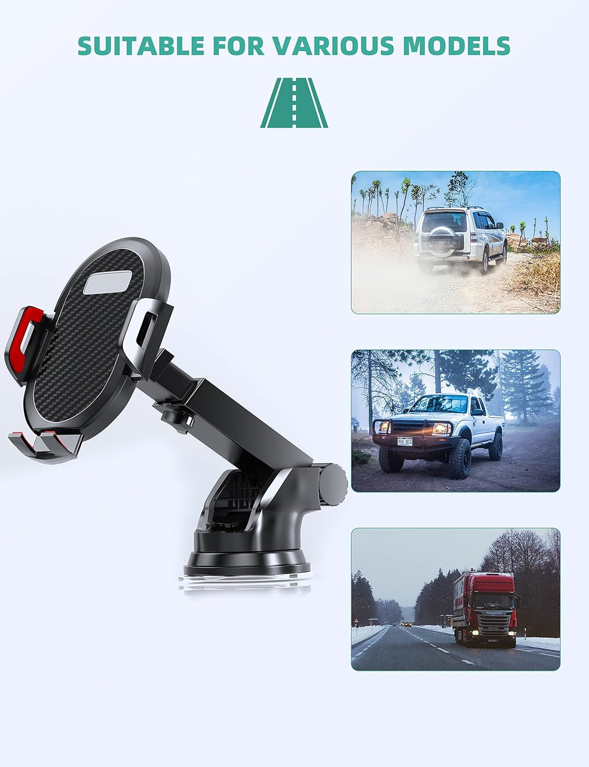 Phone Mount for Car,Car Phone Holder Mount,Phone Holder for Car, Cell Phone Holder for Car for Dashboard Windshield Air Vent,Compatible with Iphone, Samsung and Other Smartphone-Red